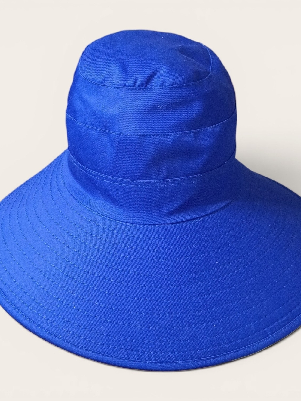 Royal Blue Wide Brim Sun Hat with Bow and Ponytail Opening